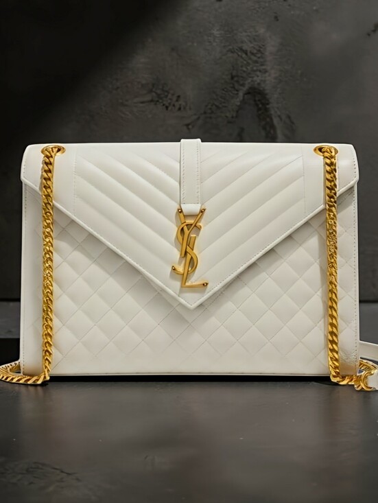 Saint Laurent Handbags - Saint Laurent Large Envelope Triquilt in Grained ivory Leather Gold Hardware